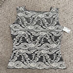 Chic Lace Tank Top - Black and Taupe